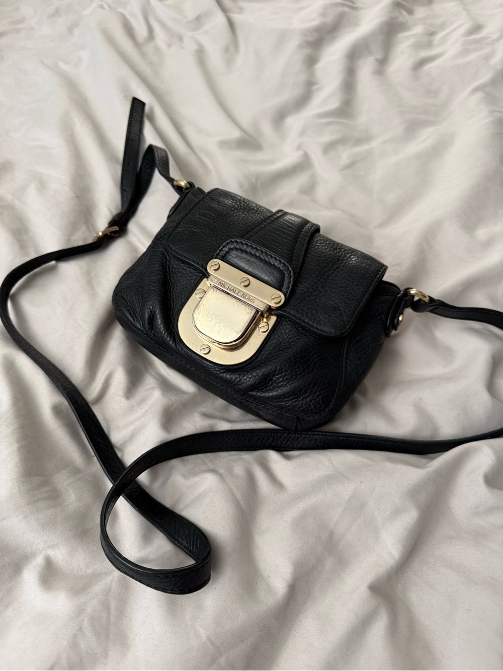 Michael Kors Charleton Small Crossbody Black Leather Y2K Glam Gold Tone Bag